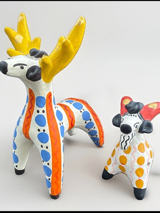 Other - Vintage Russian Dymkovo Folk Art Reindeer & Goat Whistle Figurines Set